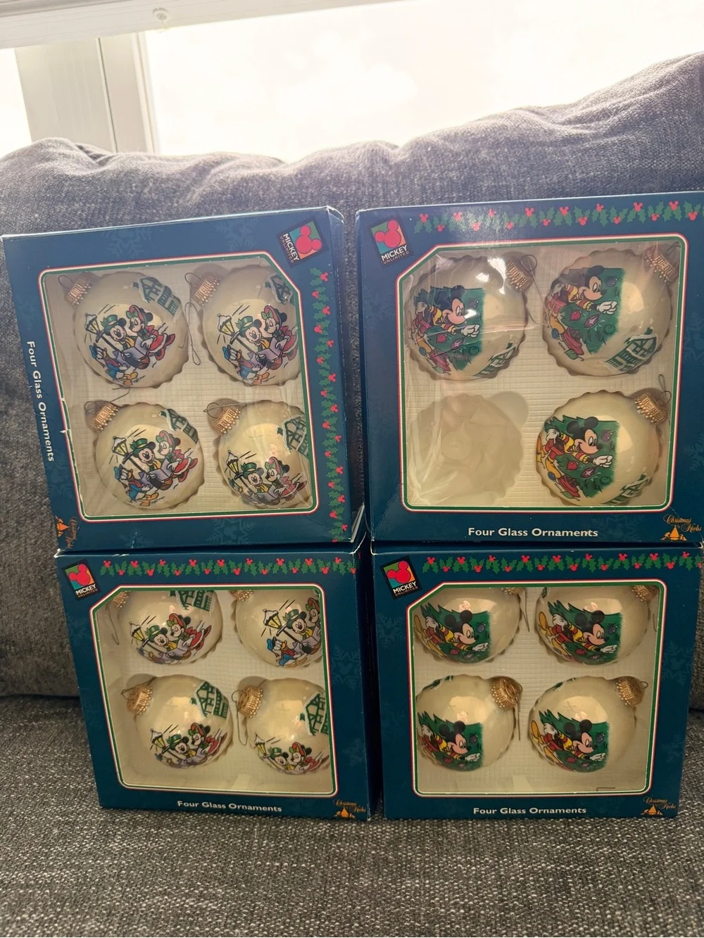 Disney Mickey Mouse & Friends White Glass Christmas Ornaments - qty 15
